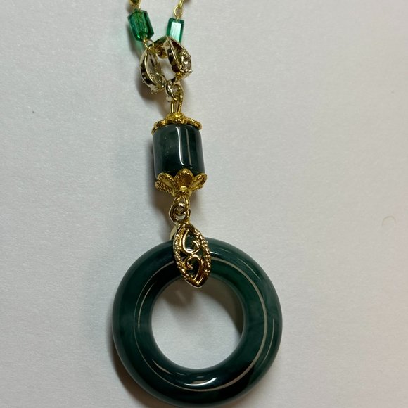 Silver Praying Jade and Gold Energy Links Pendant Necklace - Picture 3 of 12